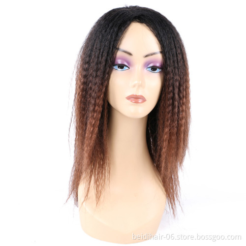 Afro Yaki Hair Wig Perm Synthetic Marley Hair Fluffy Straight Curly Natural Layered Black Ombre Non Lace Machine Sewing Wig